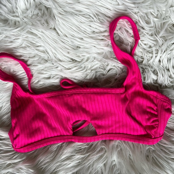 Xhilaration Hot Pink Bikini Top L | Ribbed Bralette Swim Top Tie Back Adjustable - Picture 3 of 8